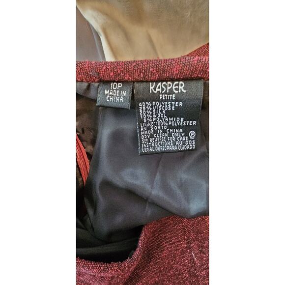 KASPER Petite Tweed Maroon Red 2 Pcs Skirt Jacket‎ Suit Set Career Church Sz 10P - Picture 7 of 9